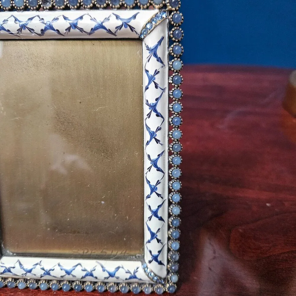RARE JAY STRONGWATER EMILIA BLUE PAVE CRYSTAL STONE ENAMEL 3x4 PICTURE FRAME